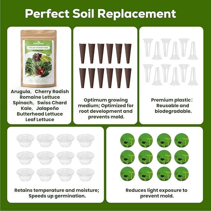 Hydroponic Seed Pod Kit – 12 Pods Seed Starter Kit for Indoor Garden, Compatible with Most Hydroponic Systems, Easy to Grow, High Germination