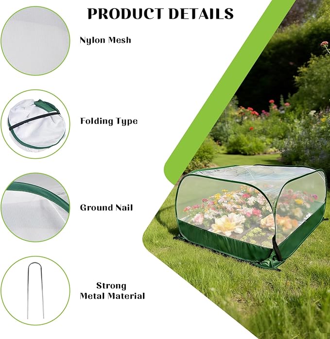 2 Pack Pop Up Garden Mesh Plant Cover, 40" x 40" x 20" Foldable Plant Protector Mesh Plant Enclosure, Outdoor Garden Netting Plant Cover Bird Pest Protection for Vegetables Fruits Flowers Seedlings