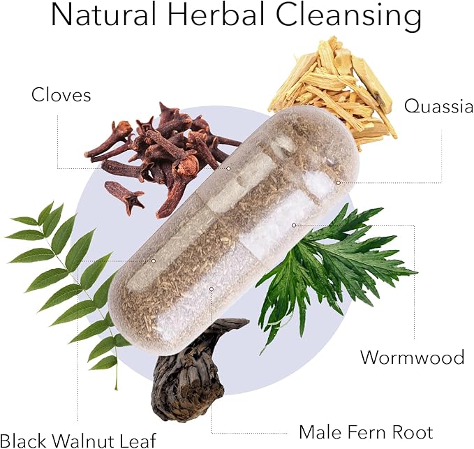 Kroeger Herb Products, Wormwood Herb, Black Walnut, Clove, Quassia, Worm Wood Detox Cleanse - Wormwood Capsules, Non-GMO, Gluten Free, No Preservatives or Fillers - 200 Capsules, Made in USA