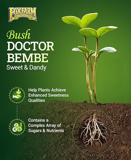 FoxFarm Bush Doctor Bembé Sweet & Dandy Liquid Plant Fertilizer - Complex Nutrient Blend - 0-1-3 PK Fertilizer for In-Ground & Hydroponic Gardens - 1 Pint