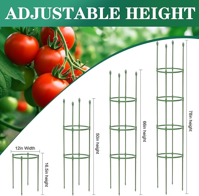 Tomato Cages for Garden,6 Pack 50in Tall Tomato Plant Support Stakes Adjustable Heavy Duty Steel Plant Tower Stakes, Updated Cucumber Trellis Garden Cages for Climbing Plants Vegetable Flowers