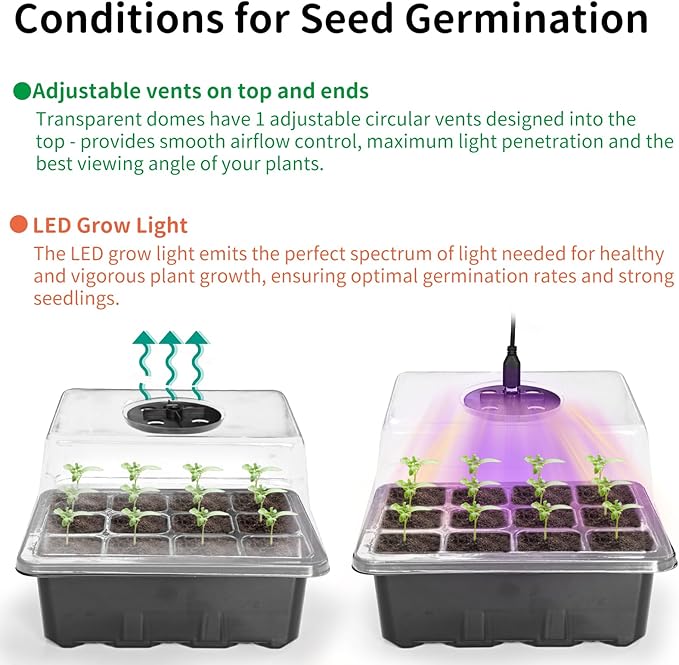 Seed Germination Kit with Heat Mat and Light Humidity Domes, 60 Cell Starter Trays Germination Station Cloning Kit