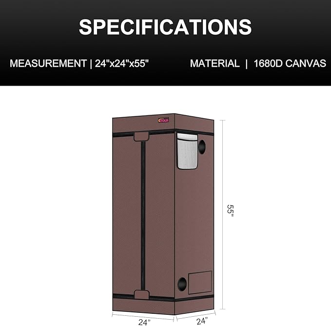 ATOUR 2x2 Grow Tent, 24"x24"x36''High Reflective Mylar 1680D Hydroponic Grow Tents, Waterproof Grow Tent with Double Cleart Observation Door and Floor Tray, for Indoor Plant Growing