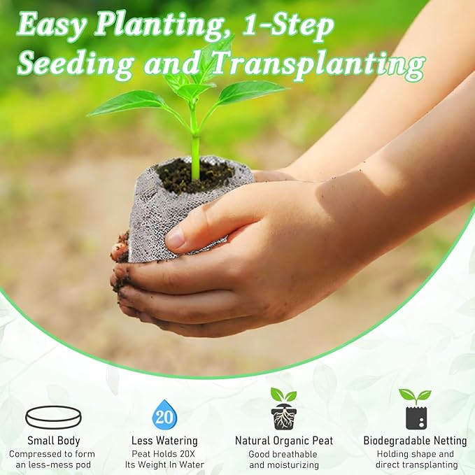 Legigo 100 PCS 50mm Peat Pellets Seed Starter Soil, Compressed Seed Starting Pods Plant Starter Soil Pods Plugs for Seedlings, Peat Pods for Starting Seeds, Herbs Tomatoes Flowers and Vegetables