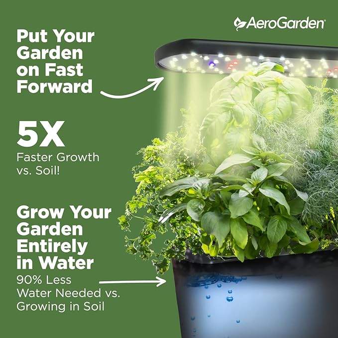 AeroGarden Harvest Indoor Garden Hydroponic System with LED Grow Light and Herb Kit, Holds up to 6 Pods, Black