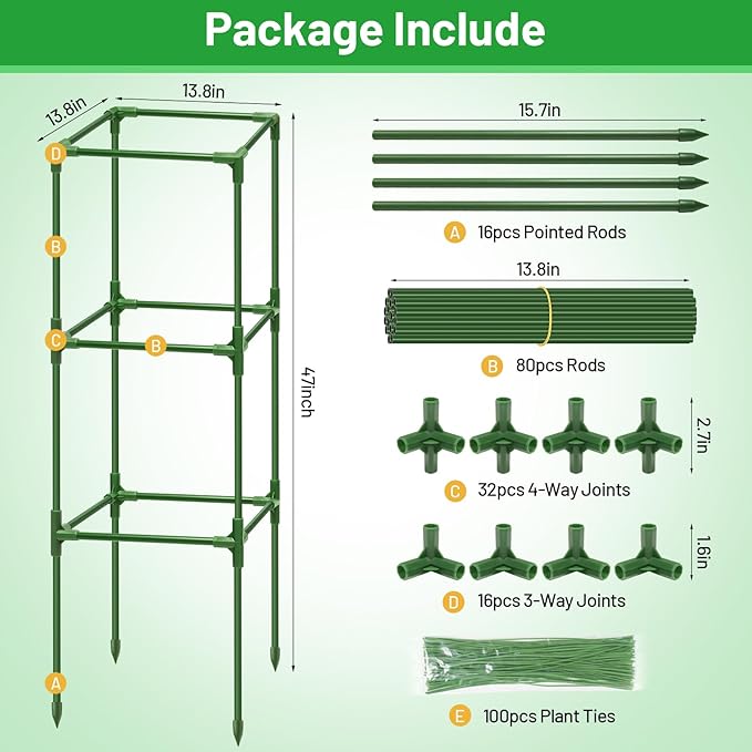 Legigo 4 Pack Square Tomato Cages- 45 Inch Heavy Duty Tomato Trellis for Climbing Plants Outdoor, Tomato Plant Support Stakes Cage Garden Trellis for Garden Raised Garden Bed Cucumbers Vegetables