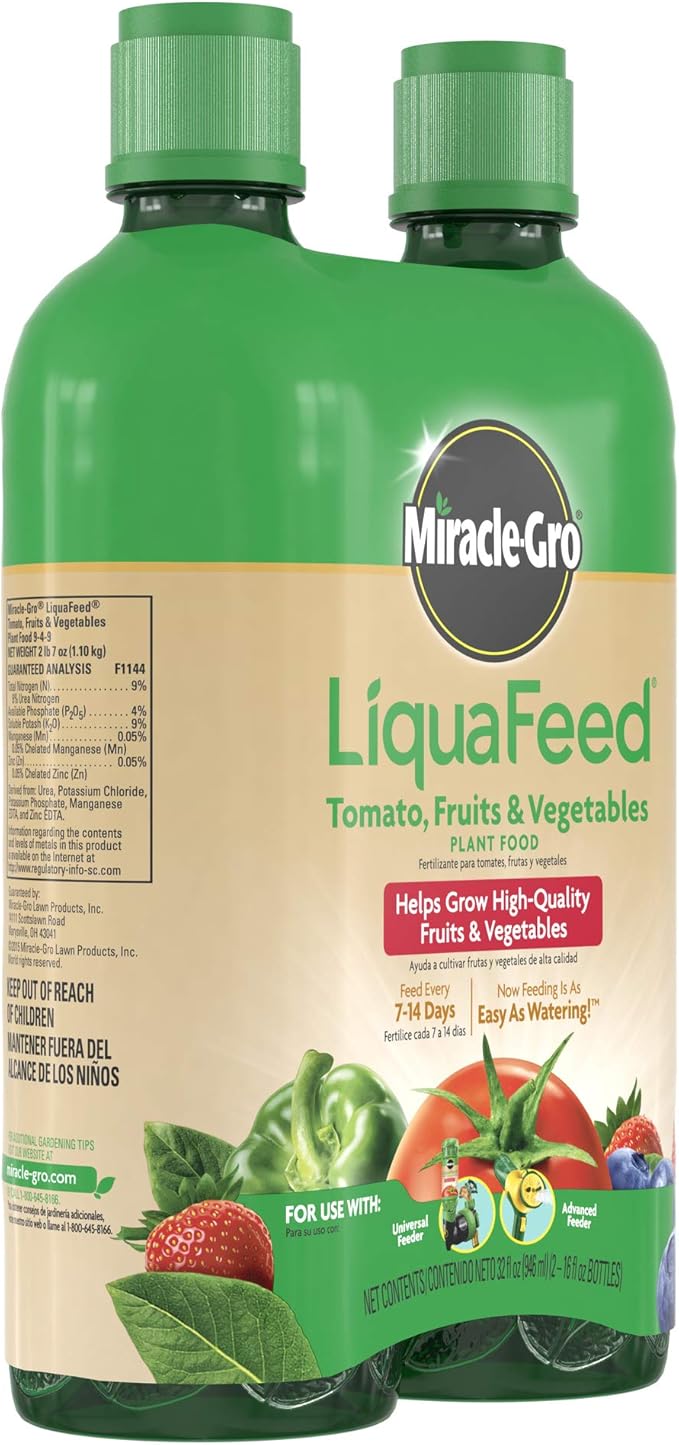 Miracle-Gro LiquaFeed Tomato, Fruits and Vegetables Plant Food, For In-Ground and Container Plants, 16 oz., 2-Pack