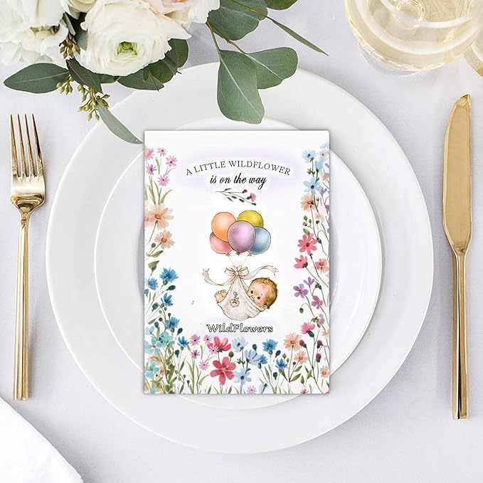 Pack of 20 Pre-Filled Bouquet Seed Mix Packet Girl Boy Baby Shower Party Favors Baby Announcements for Guests A Little Wildflower is On The Way Thank You Celebration of Life Plant Seeds