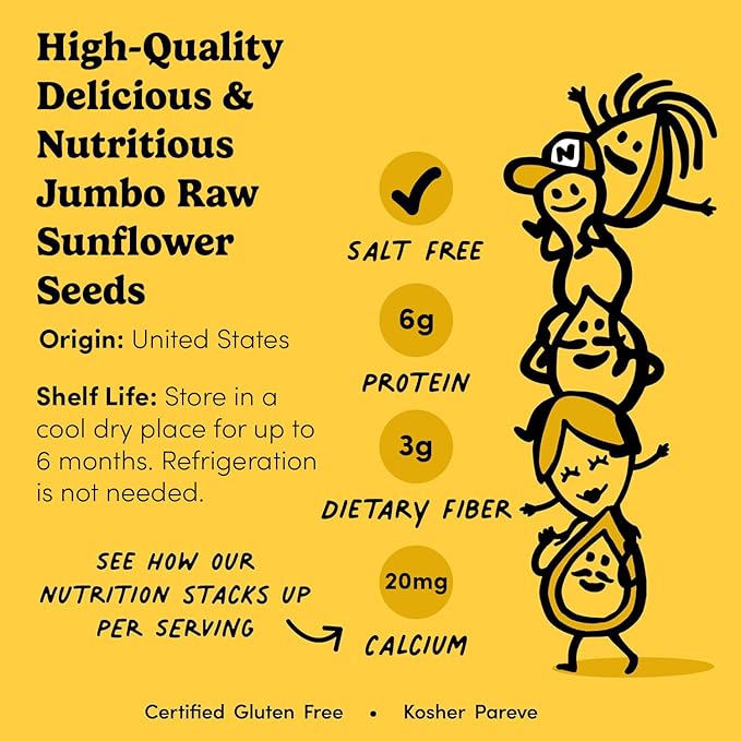 Nuts.com Jumbo Raw Sunflower Seeds (In Shell) - Unsalted, Non-GMO, USA Grown, Gluten-Free - High Protein, Heart-Healthy Snack for Eating (2lb)