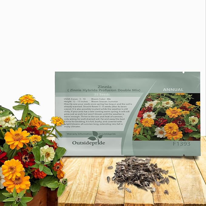 Outsidepride Profusion Double Mix Zinnia Seeds - 50 Pcs Annual, Hardy & Drought Tolerant, Easy to Grow, Flower Seeds for Planting with Daisylike Double Blooms, Ideal for Pollinator Gardens