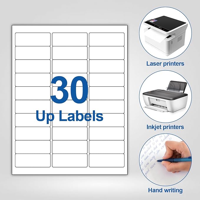 Bostlabel 30 Up Labels 1" x 2-5/8" Shipping Address Labels for Laser/Inkjet Printers, 100 Sheets 3000 Pcs Self Adhesive 30 pet Sheet Return Address Mailing Label Stickers