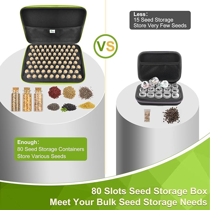 SMUJU 80 Slots Seed Storage Organizer with 40 Seed Envelopes, Sturdy Organizer Storage Box with Label Stickers, Glass Container for Flower Vegetable Garden Seed Saving (Seeds not Included)