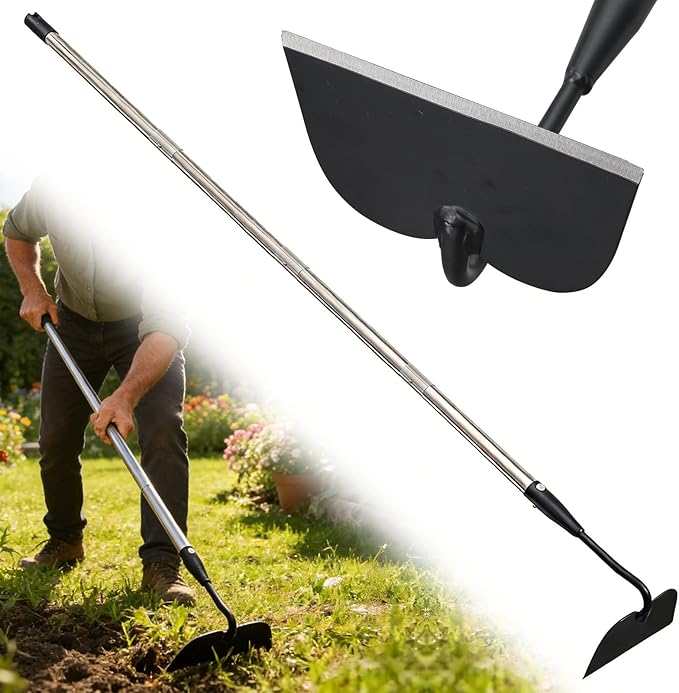 Garden Hoe for Weeding, Heavy Duty Draw Hoe Garden Tool for Plowing,Cultivating,Trenching, Ridging,Tilling Loosening Soil,Scraping Weeder with 60” Handle for Stand Gardening, Reduce Back Strain