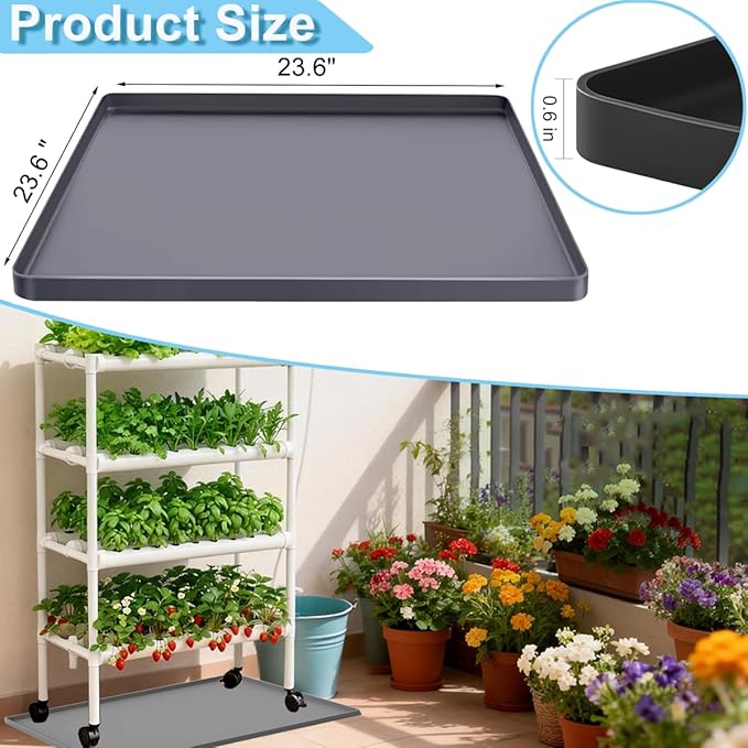 Hydroponic Tower Mat Hydroponic Garden Mat Extra Large, 24x24" Garden Tower Silicone Pad with Raised Edge, Indoor Growing System Drip Pan Hydroponics Container Tray Herb Gardening Floor Protector Soft
