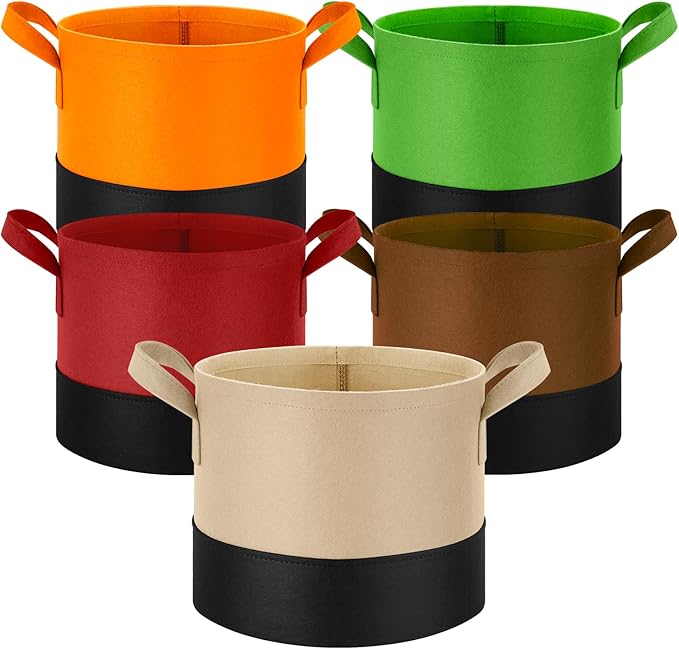 15 Gallon Fabric Grow Bags 5-Pack, 350G Heavy Duty Nonwove Fabric Pots with Handles, Breathable Grow Planter for Vegetables Flowers Indoor Outdoor Gardening