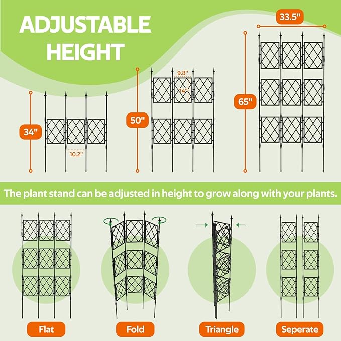Garden Trellis for Climbing Plants Outdoor - 65" PE-Coated Metal Pipes & Plastic Grids Rose Wall Trellis Frame - Sturdy Privacy Screen Plant Support Fence for Flowers Vines Vegetables