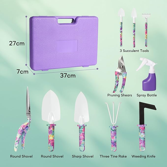 Gardening Gifts for Women for Mom Wife Grandma, 10 Pcs Gardening Supplies with Protable Case, Floral Print Garden Tools, Ergonomic Handle Trowel Rake Weeder Pruner Shears Sprayer