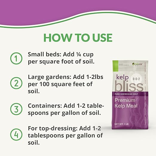 Kelp Bliss (1lb) - Kelp Meal Organic Fertilizer for Plants, Garden Soil, Flowers, Vegetables, & Lawns - Organic Kelp Fertilizer & Soil Amendment - 100% Natural Plant Food Rich in Vitamins & Nutrients