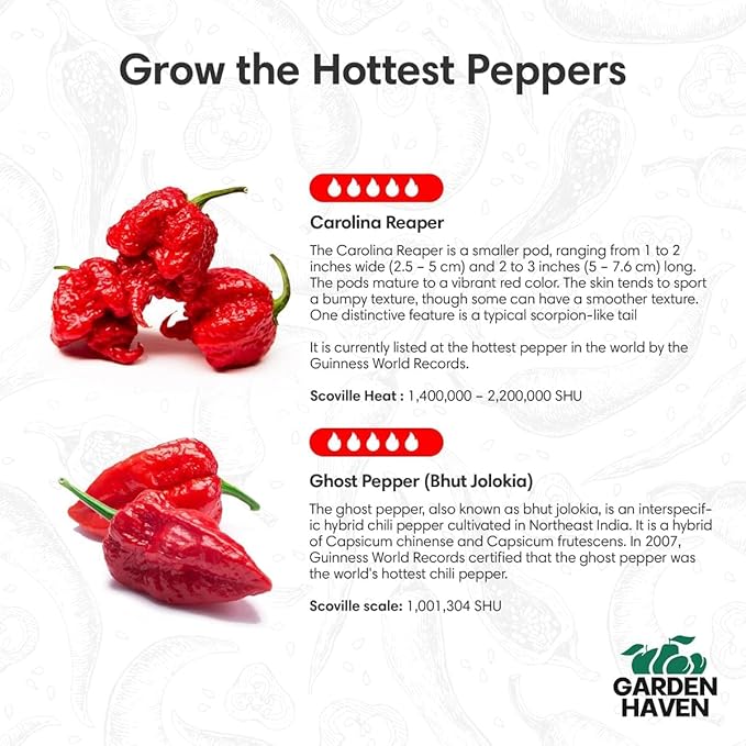 Carolina Reaper Ghost Pepper Grow Kit - All in One Starter Grow Kit - Bhut Jolokia Reaper Seeds, Grow The Hottest Peppers Garden Grow Kit Seeds Included
