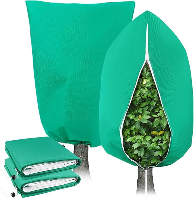 2 Pack Plant Covers Freeze Protection for Winter, 2.2oz/yd² (72" X 47") Frost Blankets Cloths With Zipper/Drawstring , Large Plant Frost Protection Covers Outdoor, for Shrub Bush Fruit Tree Potte
