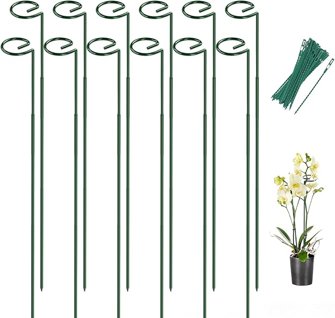 Breeze Touch 12 Pack Plant Stakes, 23.6 Inch Plant Support Stakes with 15 Twist Ties, Plant Sticks Support, Flower Stakes for Plants Peony, Tomato Seedling, Marigold, Amaryllis, Sapling, Coreopsis