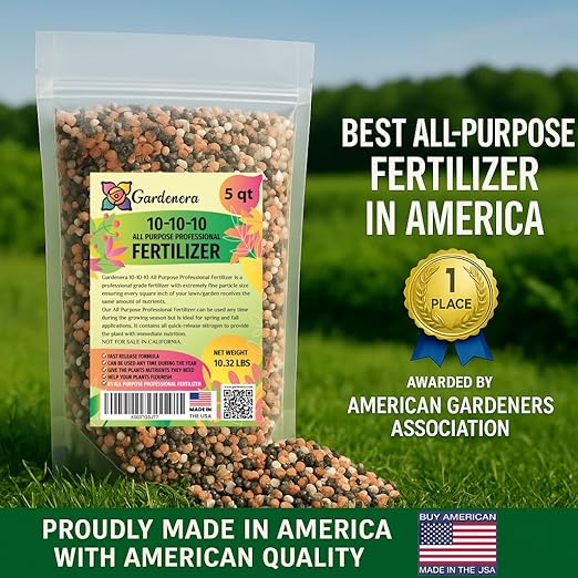 Professional 10-10-10 All-Purpose Soil Fertilizer by Gardenera - Ideal for Flowers, Plants, Vegetables, Fruit Trees and Lawns - 4 Quarts