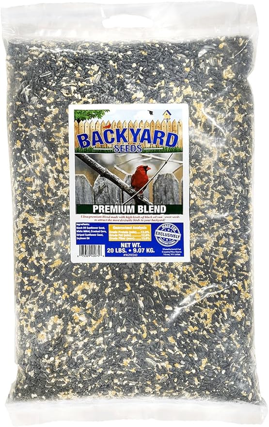 CountryMax Backyard Seeds Premium Blend Bird Seed 20 lb - to Attract Songbirds - Wild Bird Food Mix with Black Oil Sunflower (20 Pounds)