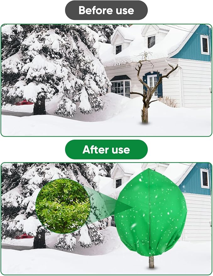 2Pack Winter Plant Covers Freeze Protection - 90" x 63" Extra Large Frost Blankets for Plants Tree Shrubs Cloth Anti-Freeze Protector Drawstring Bags Jacket for Outdoor Plants (3.2 oz/yd²)
