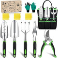 Yesker Gardening Tools 22-Piece Heavy Duty Garden Tool Set Gardening Supplies Gifts for Women Men Gardening Hand Tool Kit with Non-Slip Ergonomic Handle, Garden Bag, Gloves, 15 Plant Tags, Black Green