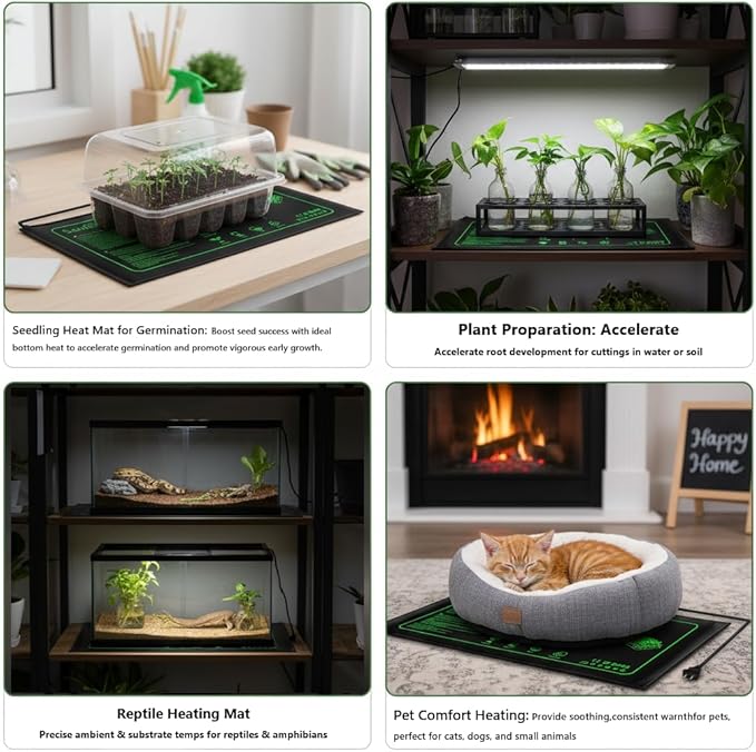 4 Pack Graphene Seedling Heat Mats for Plants, Waterproof Heating Pads for Seeds Germination and Microgreen Trays Thick and Reusable 20W