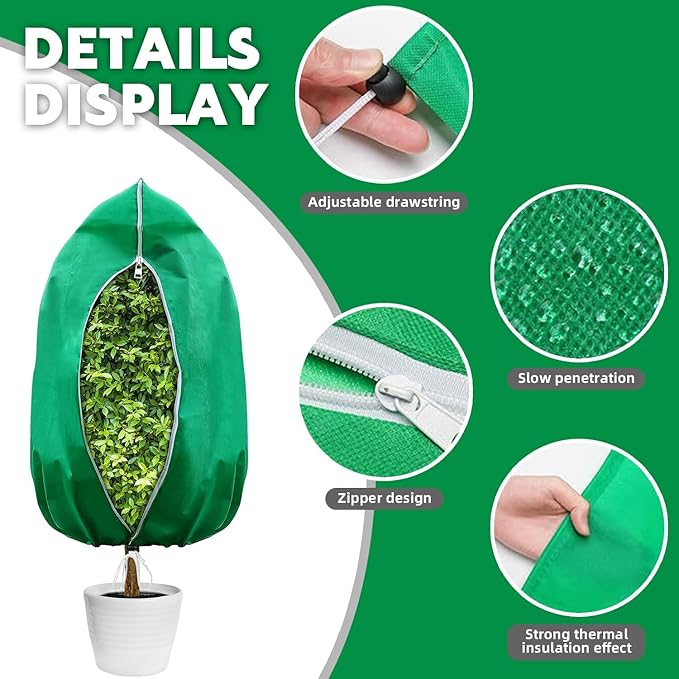 Plant Covers Freeze Protection, 4 Pack Frost Covers with Zipper Drawstring (31.5" x 47.3") Plant Protection Cover Bags for Outdoor Winter Frost Cold (Green) (47" W x 70" H(4 PCS), Green)