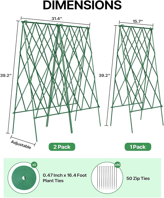 Suteck Cucumber Trellis 39.2" 2 Pack A-Frame – Foldable Metal Garden Trellis for Cucumbers, Peas, Beans & Climbing Plants, No Assembly Required Plant Support, Ideal for Raised Beds, Patios & Backyards