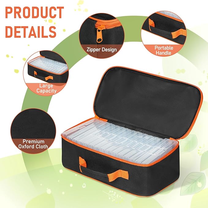 FACULX 15 Slots Seed Storage Box with 20 Seed Envelopes, Large Capacity Seeds Organizer Container with Zipper Bag Label Stickers, Seeds Saving Container for Garden Vegetable and Flower (Orange)