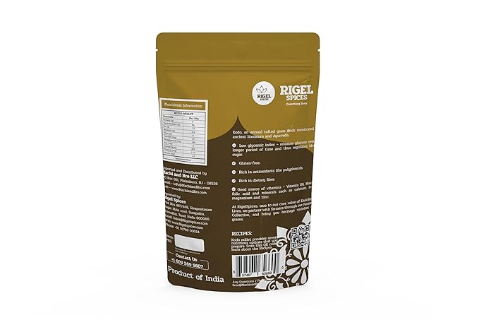 Rigel Spices Kodo Millet | 2lbs resealable pack | Varagu | Non GMO | Gluten Free | Rich in fiber