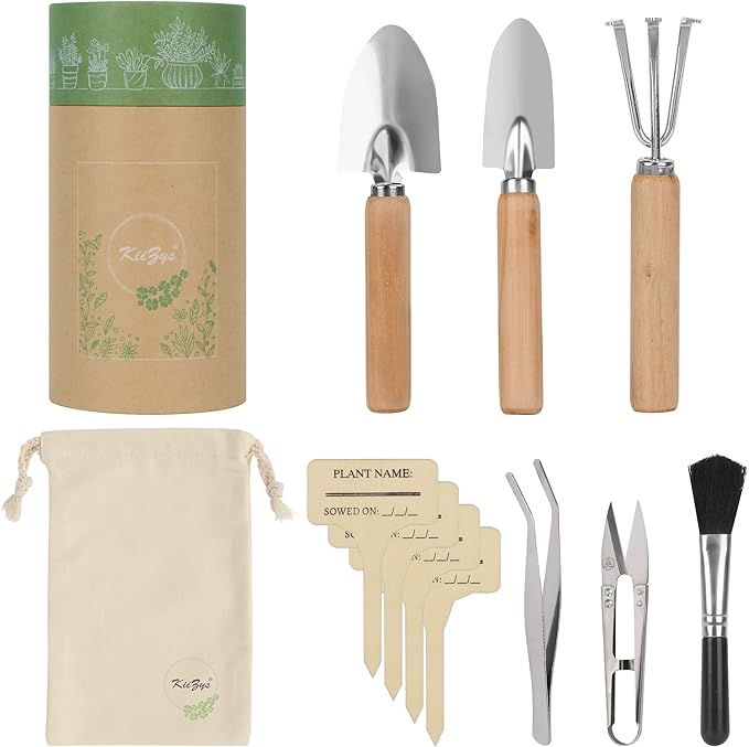 Indoor Garden Tools for Gardening - KiiZYS 12-Piece Small Garden Tools Set - Indoor Gardening Gifts for Women - Mini Hand Tools House Plant Tool