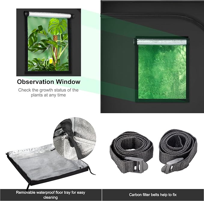 2’x2’Grow Tent, 24"x24"x48" High Reflective Mylar Hydroponic Plant Growing Room with Removable Observation Window & Floor Tray for Indoor Garage Plant Flower Herb