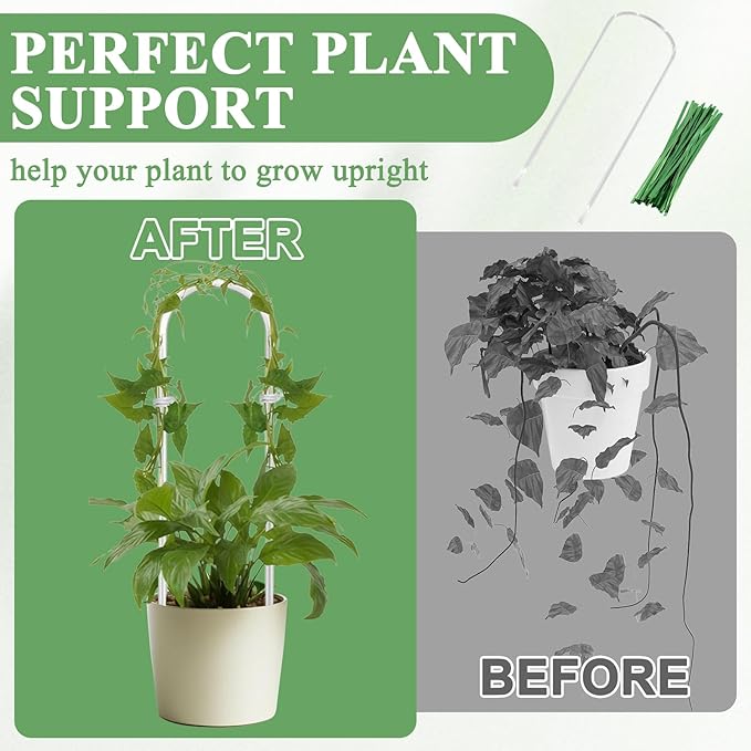 4 PCS U-Shaped Clear Acrylic Trellis, Plant Trellis Indoors, Comes with 40 Straps, Suitable for Potted Plants Climbing, Vine Vine Ivy,Etc
