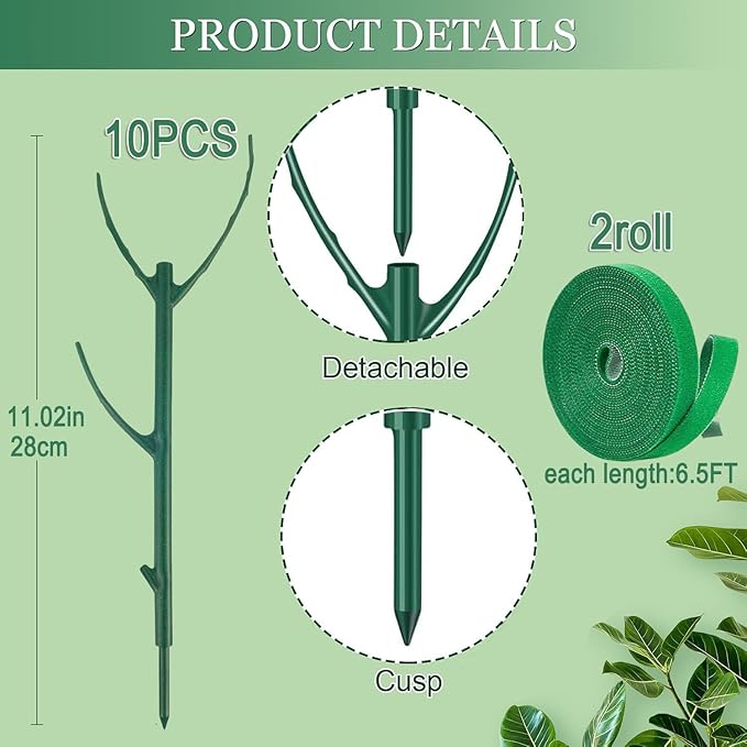 10 Pack Stackable Monstera Plant Support Climbing Plants Support Structures for Indoor Outdoor Plants Plant Holder Stick with Plant Ties for Support Tall Potted Plants