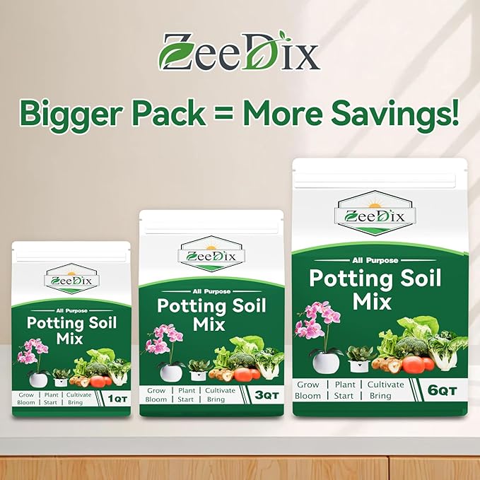 Zeedix Potting Soil Mix for Indoor Houseplant, Include Perlite, Compost, Peat Moss, Coco Coir and Vermiculite, Well Draining Potting Mix, Promote Healthy Root Development and Faster Plant Growth, 1qt