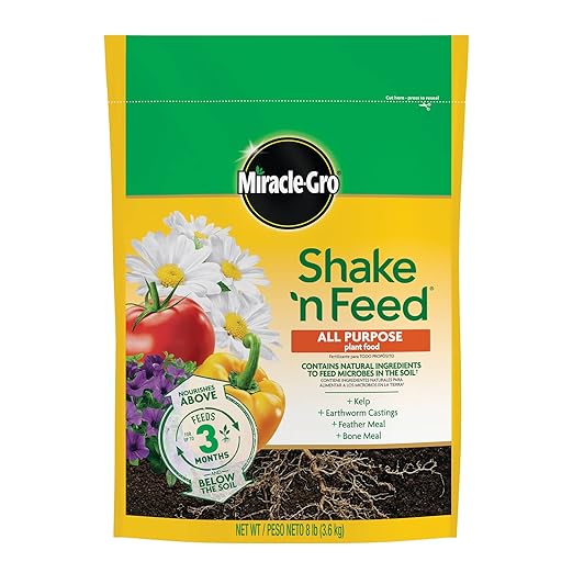 Miracle-Gro Shake 'N Feed All Purpose Plant Food - Outdoor and Indoor Plant Food for In-Ground and Containers, Feeds for up to 3 Months, 8 lbs.
