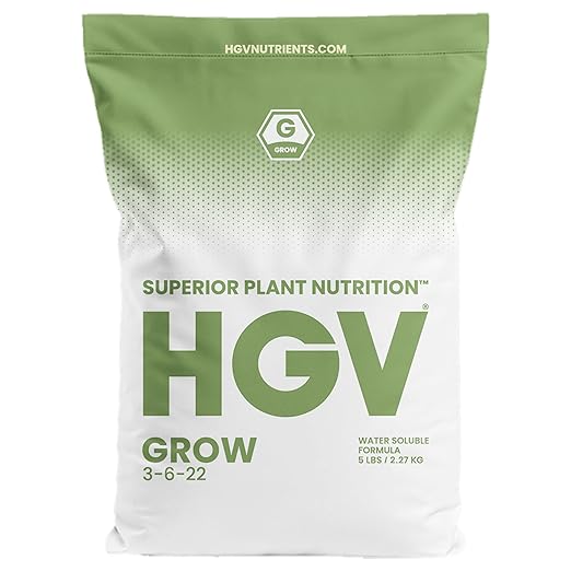 HGV Dry Grow – Water Soluble Plant Nutrient for Vegetative Stage – Professional Hydroponic & Soil Fertilizer – Concentrated Dry Veg Formula for Indoor & Outdoor Gardening (5 lbs)