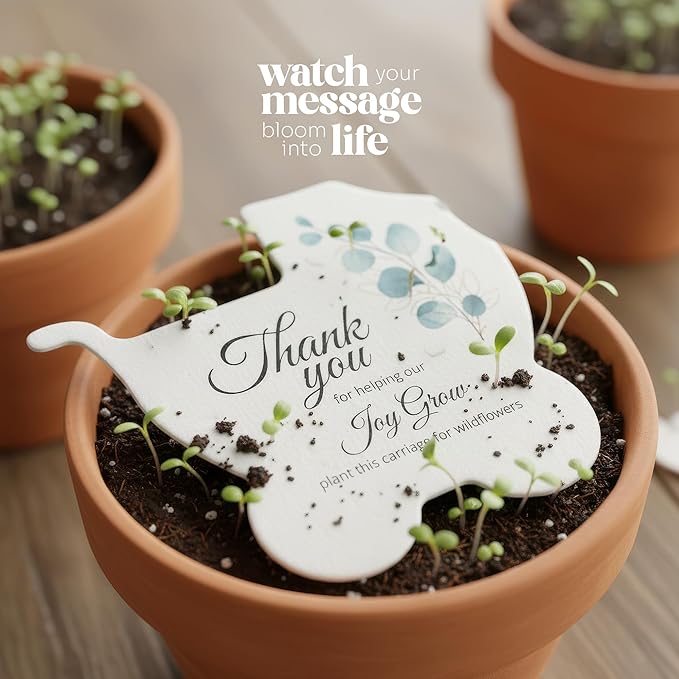 Seed Bloom Carriage-Shaped Seed Paper – 24 pcs Green Shower Favors for Guests with Wildflower Seeds, Writable & Plantable, Gender Reveal, Birthday Gifts for Guest