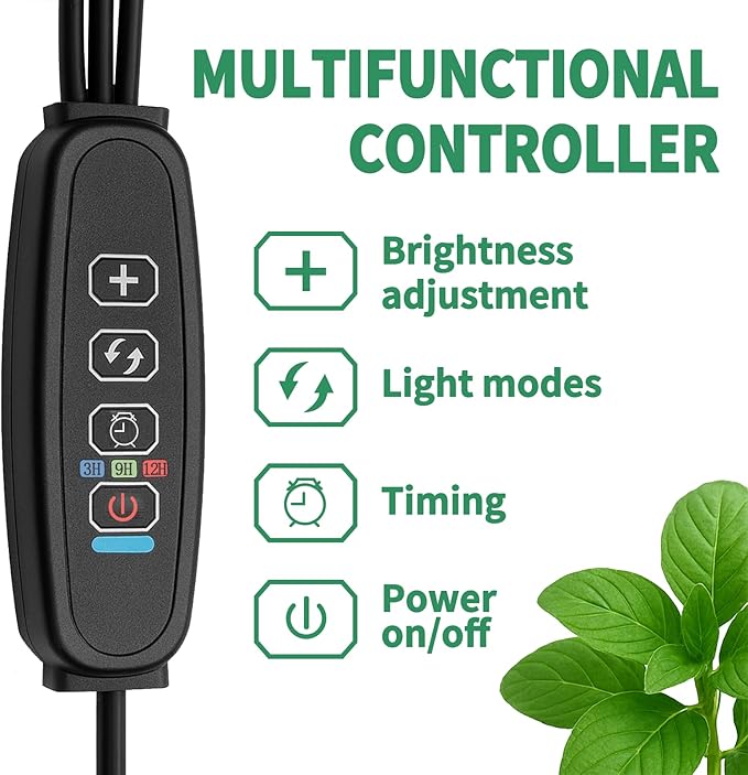 3-Head LED Grow Light for Indoor Plants, 10 Dimmable Levels & 3 Color Modes, Auto Timer (3/9/12H) for Hydroponics, Herbs, Succulents
