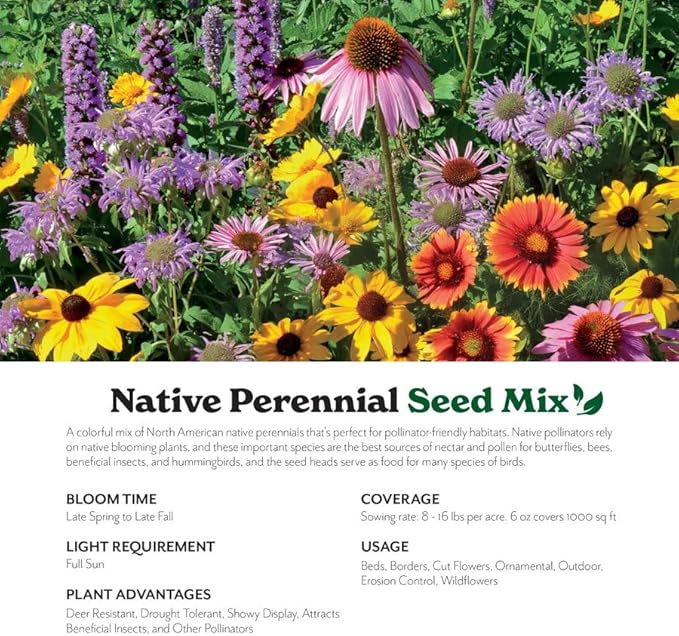 Grow Your Own Vibrant Perennial Wildflower Garden Seeds Mixture, Varieties for Pollinators and Spring Gardens - Native Perennial Mix, 25 lbs