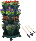 GameXcel Vertical Planter 4 Tier Stackable Planters Garden Planters Strawberry Herb Flower and Vegetable Planter Indoor Outdoor Gardening Pots with Removable Wheels and Tools