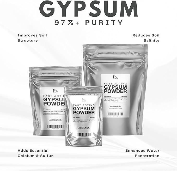 97% Pure Gypsum Powder, 5 lbs – High Solubility Calcium Sulfate Dihydrate for Soil, Gardens, Lawns, Soil Conditioner