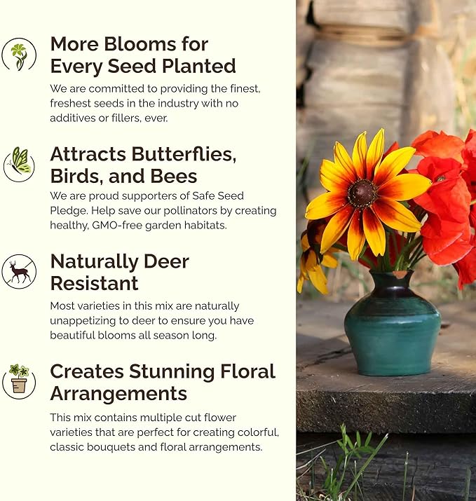 Eden Brothers Georgia Wildflower Mixed Seeds for Planting, 1/4 lb, 120,000+ Seeds with Cornflower, Cosmos, African Daisy | Attracts Pollinators, Plant in Spring or Fall, Zones 3, 4, 5, 6, 7, 8, 9, 10