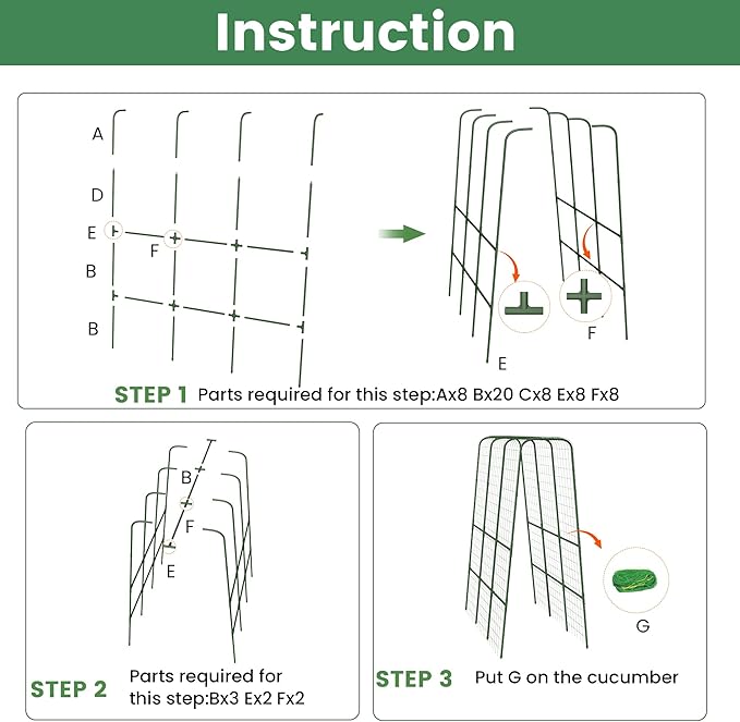 Cucumber Trellis for Raised Bed, 63" Heavy Duty U-Shape Garden Trellis for Climbing Plants Outdoor, Rustproof Plastic Metal Arch Vegetables Trellis Plant Support for Vine, Fruits, Beans and Flowers