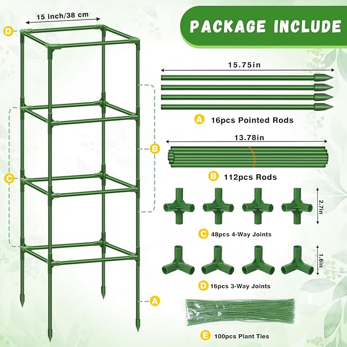 Riare 4 Pack Square Tomato Cages for Garden Plant Support- Up to 60 Inch Tomato Cage Garden Stakes Tomato Trellis for Potted Plants Raised Garden Bed Climbing Vegetables Flowers Outdoor Indoor
