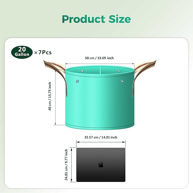 SPONDWILD 7 Pcs 20 Gallon Grow Bags, PE Garden Grow Bags for Plants with Branch-Binding Holes and Bottom Drain Holes, Ideal for Vegetables, Strawberries and Flowers